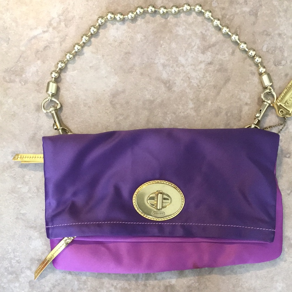 COACH Kiss Lock Satin Fold Over Purple Lavender Bag satin bag